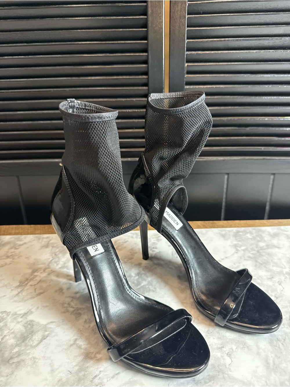 Steve Madden Black Mesh Sock Stiletto Sandals